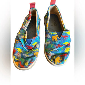 Toms kids prehistoric animal dinosaur print slide on shoes sz 9
